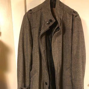 Roosevelt Men's wool blend herringbone utility 3/4 length trench coat, Size L